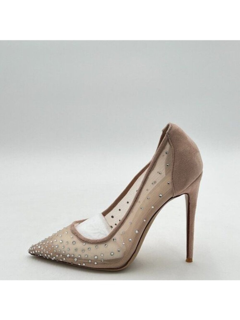 XYD Rhinestones Studded Stiletto High Heels Mesh Pumps for Women Slip On Pointed